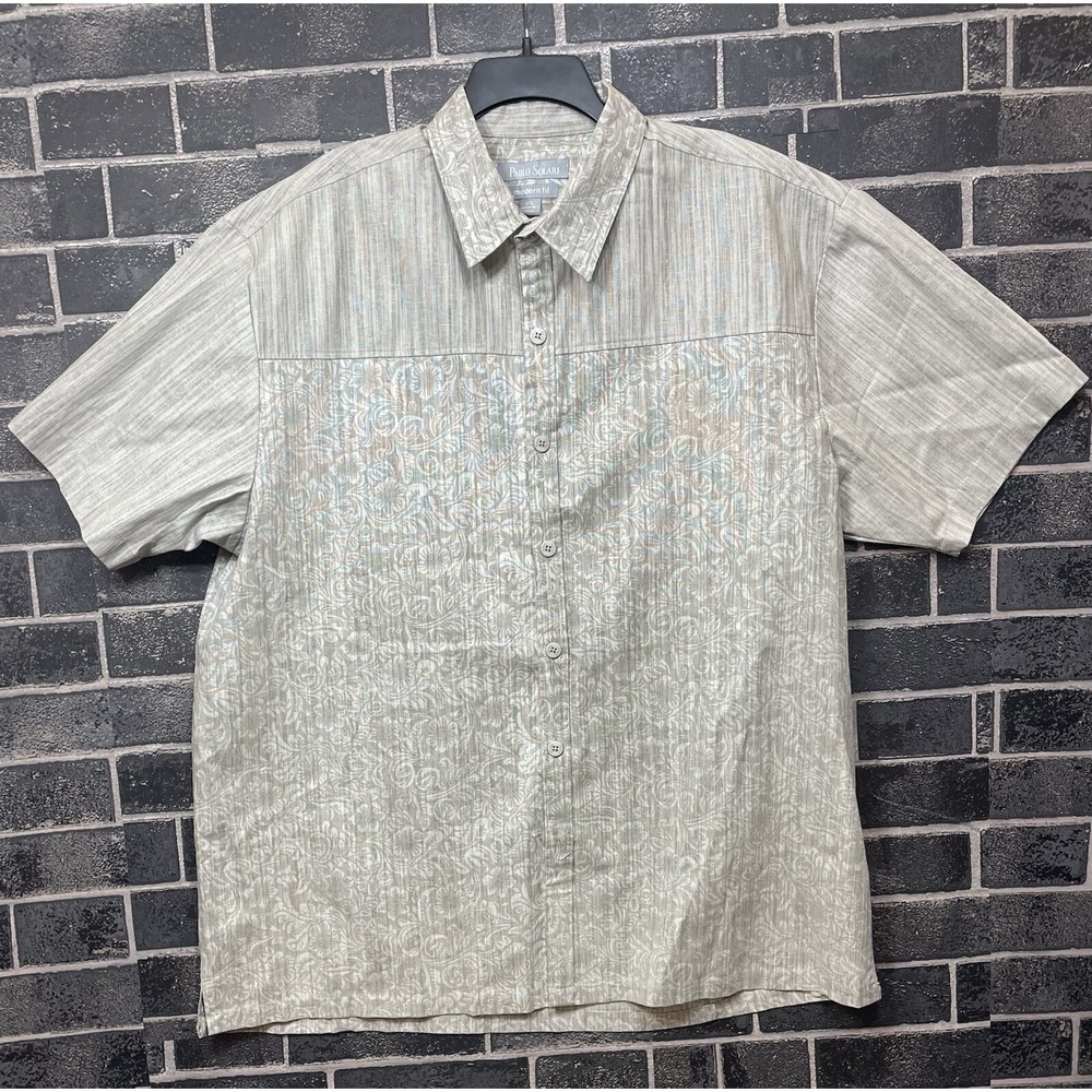 Paulo Solari Shirt Men‎ 3XL Linen Blend Gray Floral Button Up Collared Modern